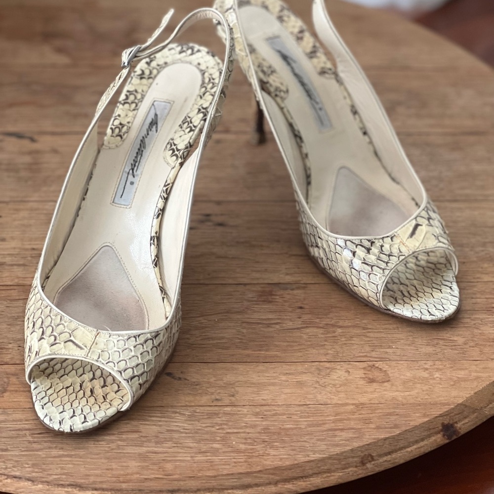 Brian Atwood Snakeskin Peeo-toe Snakeskin Pumps